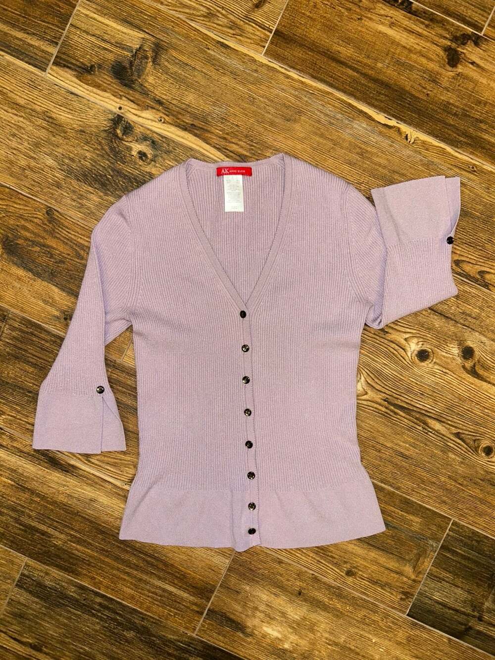 Anne Klein Ribbed Button-Front V-Neck Cardigan Sweater Lavender PS